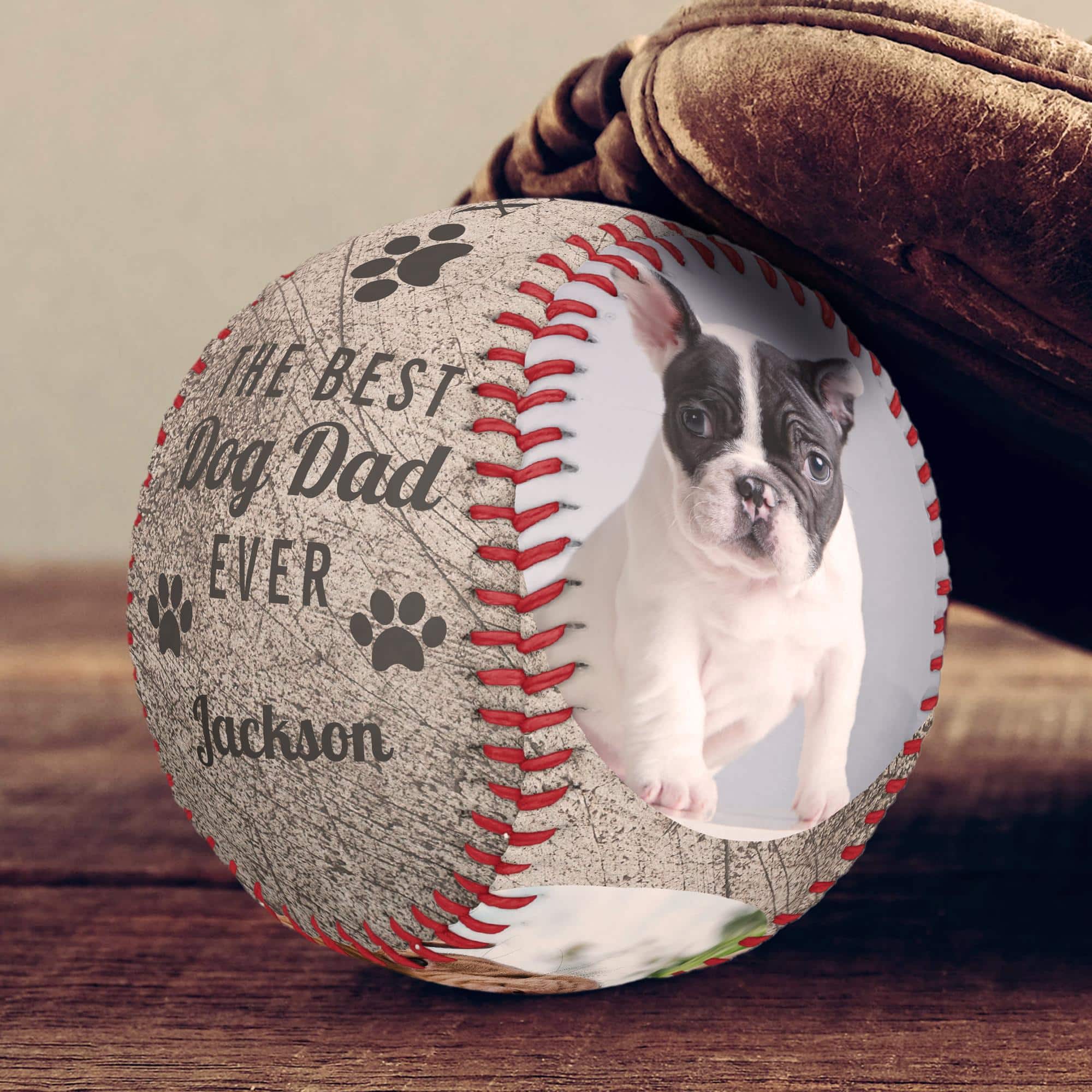 Personalized Baseballs | The Best Dog Dad Ever Paw Print Pet Photo Collage Baseball