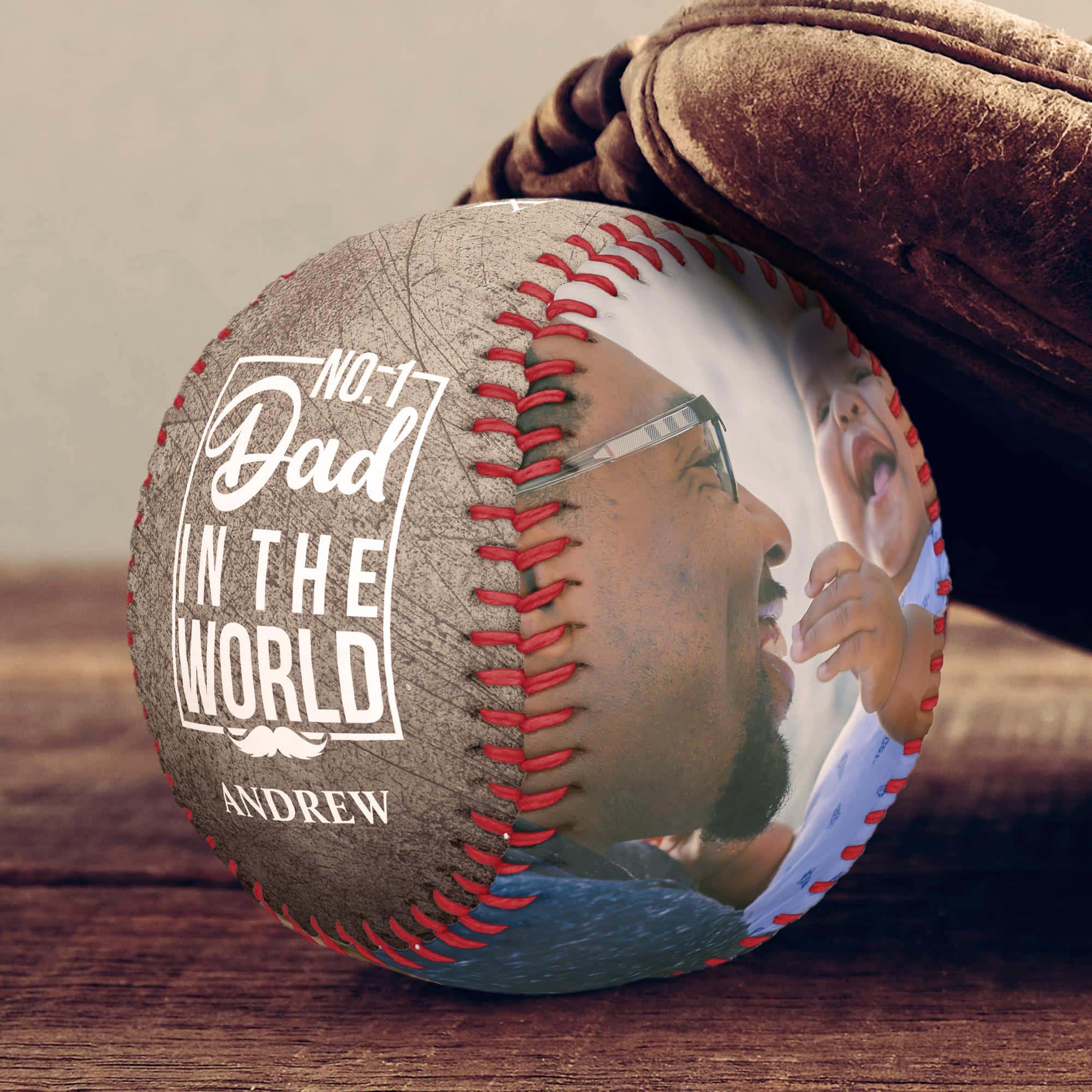 Custom Baseballs | Vintage Father'S Day Photo Personalized #1 Dad Baseball