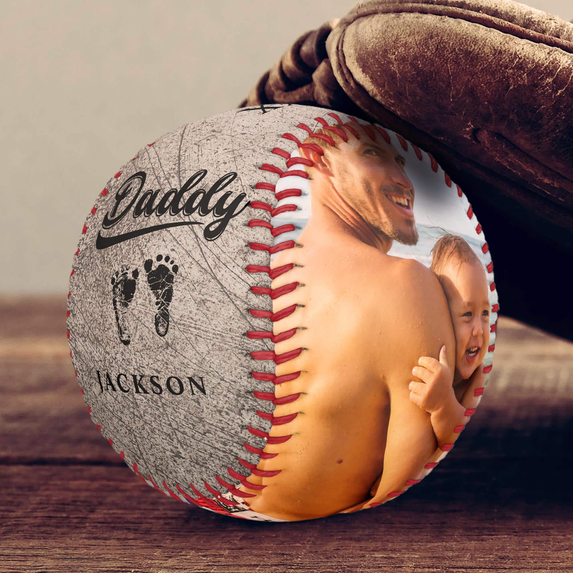 Custom Photo Baseballs | Vintage Father'S Day Photo Personalized Baby Feet Baseball