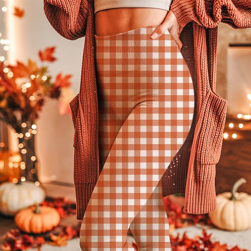 Custom Leggings | Autumn Orange Gingham Checkered Plaid Leggings