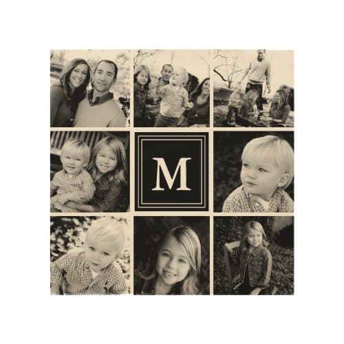 Custom Wood Signs | Black Monogram Family Photo Collage Wood Wall Art