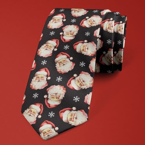 Holiday Neckties | Black Santa Claus Christmas Snowflake Holiday Neck Tie