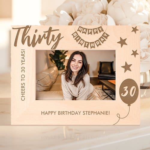 Engraved Wood Frames | Cheers To 30 Years Happy Birthday Engraved Frames