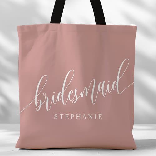 Bridal Party Gifts | Dusty Rose Pink Bridesmaid Modern Script Tote Bag