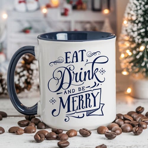 Christmas Mugs | Eat, Drink, And Be Merry Navy Holiday Mug