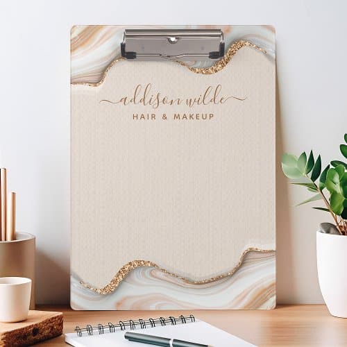 Custom Clipboards | Elegant Gold Glitter Marble Agate Modern Chic Clipboard