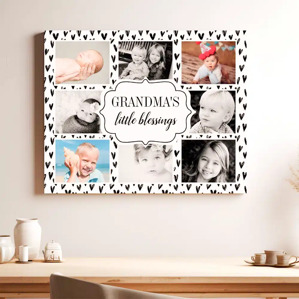 Unique Personalized Gifts | Grandma'S Blessings Doodle Hearts Photo Faux Canvas Print