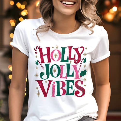 Christmas Shirts | Holly Jolly Vibes Christmas Retro Tri-Blend Shirt