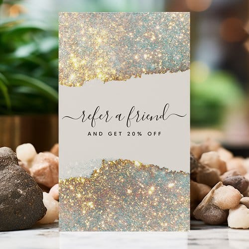 Custom Referral Cards | Holographic Signature Script Modern Glam Glitter Referral Card