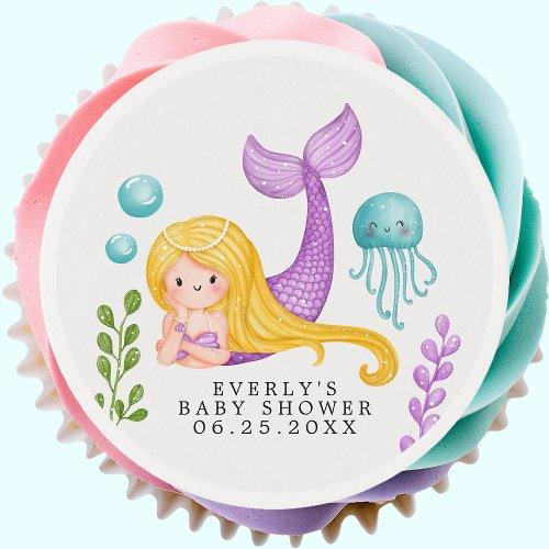 Baby Shower Treats | Mermaid Ocean Baby Shower Edible Personalized Frosting Rounds