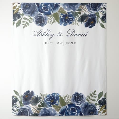 Wedding Photo Backdrops | Navy Blue Floral Wedding Photo Booth Backdrop