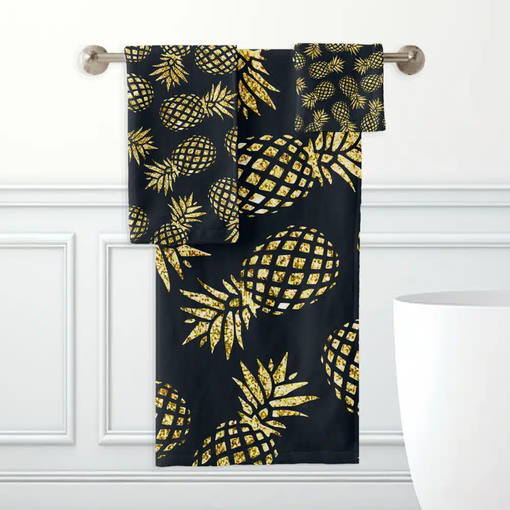 Bath Towel Sets | Navy Blue Gold Pineapple Pattern Bath Towel Set