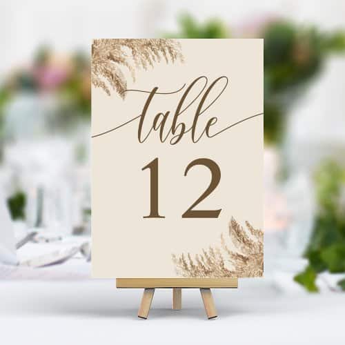 Wedding Table Numbers | Pampas Grass Bohemian Exotic Earthy Wedding Table Number