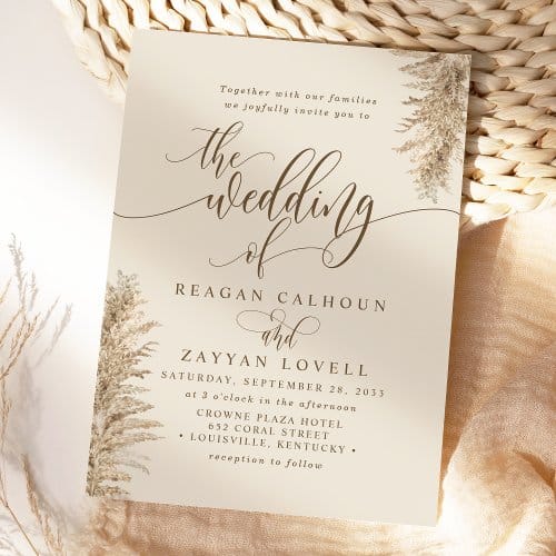 Wedding Invitations | Pampas Grass Earthy Exotic Calligraphy Wedding Invitation