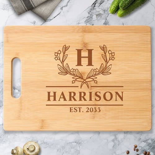 Personalized Cutting Boards | Personalized Family Name Monogrammed Laurel Engraved Cutting Board