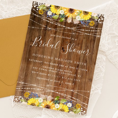 Bridal Shower Invitations | Rustic Sunflower String Lights Bridal Shower Invitation