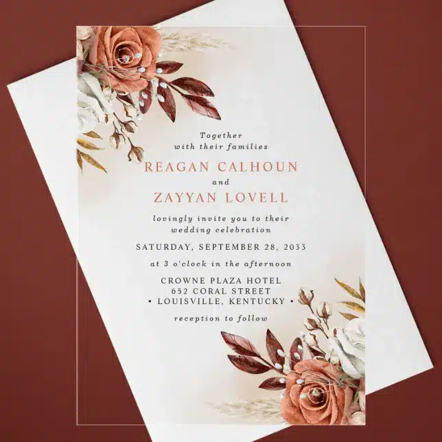 Rustic Terracotta Flowers And Pampas Grass Wedding Acrylic Invitations R Iu2Upl 644 Rustic Terracotta Wedding Invitations: Perfect For Bohemian Romance In 2025