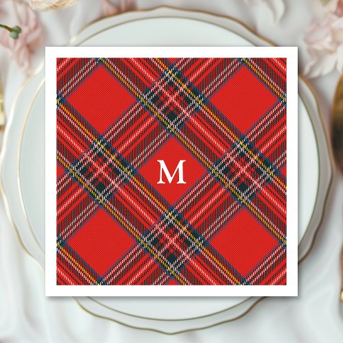 Custom Christmas Party Supplies | Tartan Plaid Red Christmas Monogram Napkins