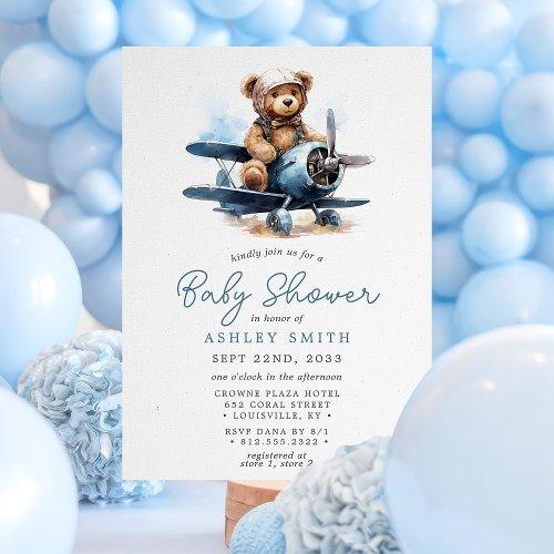 Baby Shower Invitations | Teddy Bear Airplane Baby Shower Invitation