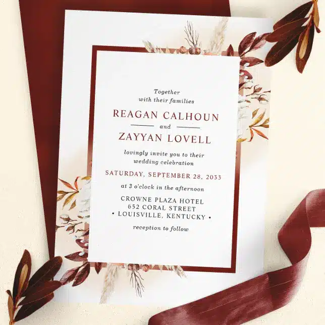 Terracotta Floral Rustic Pampas Grass Wedding Invitation R Z2Sgce 644 Rustic Terracotta Wedding Invitations: Perfect For Bohemian Romance In 2025