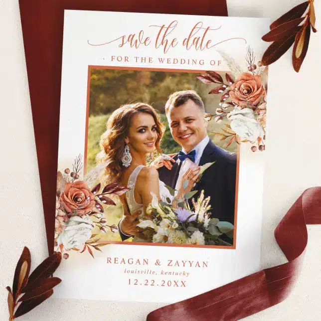 Terracotta Flowers Pampas Grass Save The Date Card R Z2Sggn 644 Rustic Terracotta Wedding Invitations: Perfect For Bohemian Romance In 2025