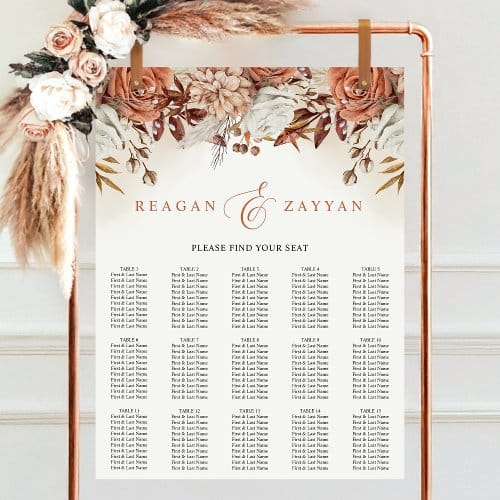 Wedding Seating Charts | Terracotta Flowers Pampas Wedding Seating Chart