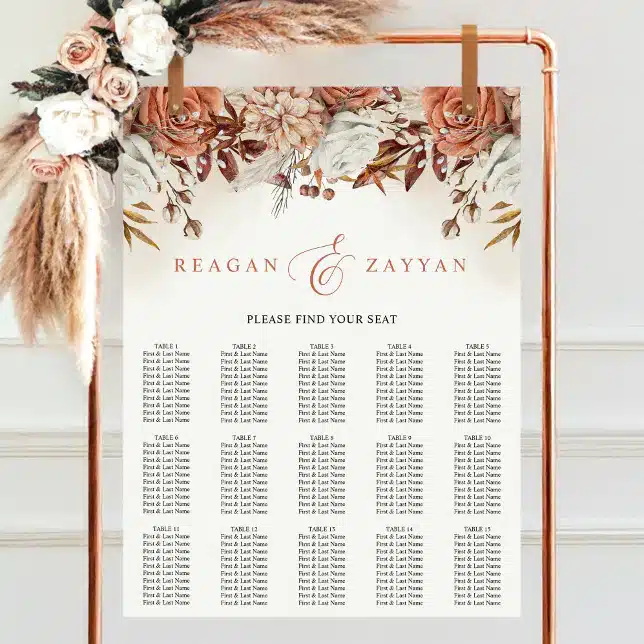 Terracotta Flowers Pampas Wedding Seating Chart Rustic Terracotta Wedding Invitations: Perfect For Bohemian Romance In 2025