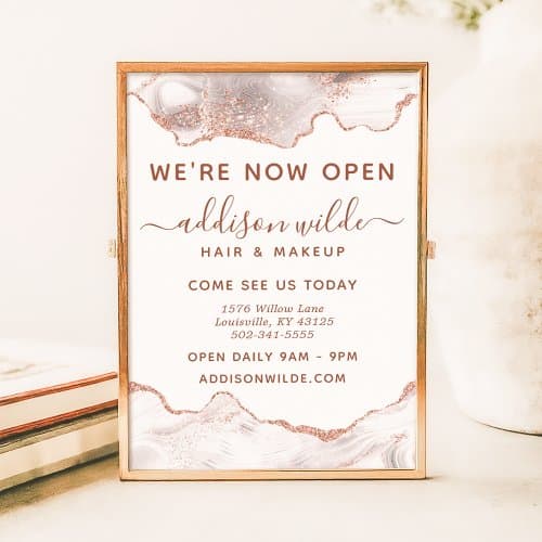 Custom Posters Flyers | White Marble Agate Rose Gold Glitter Business Poster