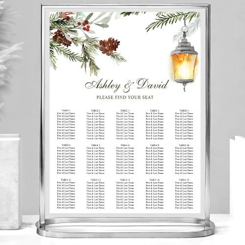 Wedding Seating Charts | Winter Rustic Pine Lantern Wedding Seating Chart