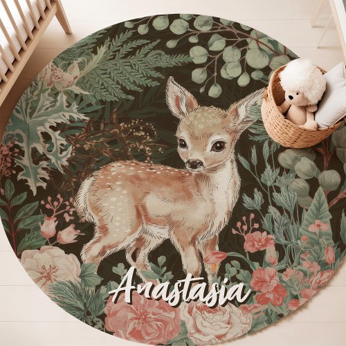 Custom Nursery Rugs | Woodland Deer Custom Name Nursery Rug