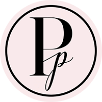 Black Uppercase Letter P With A Smaller Lowercase P Beneath It, Inside A Black Circle On A Light Pink Background.