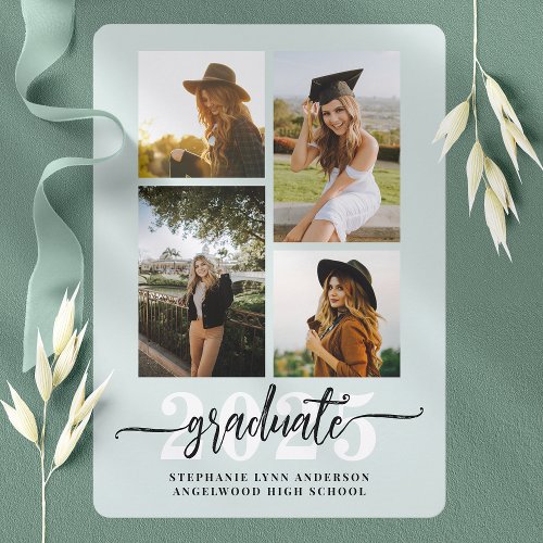 Other Occasions | Mint Green 4 Photo Collage Grad Announcement