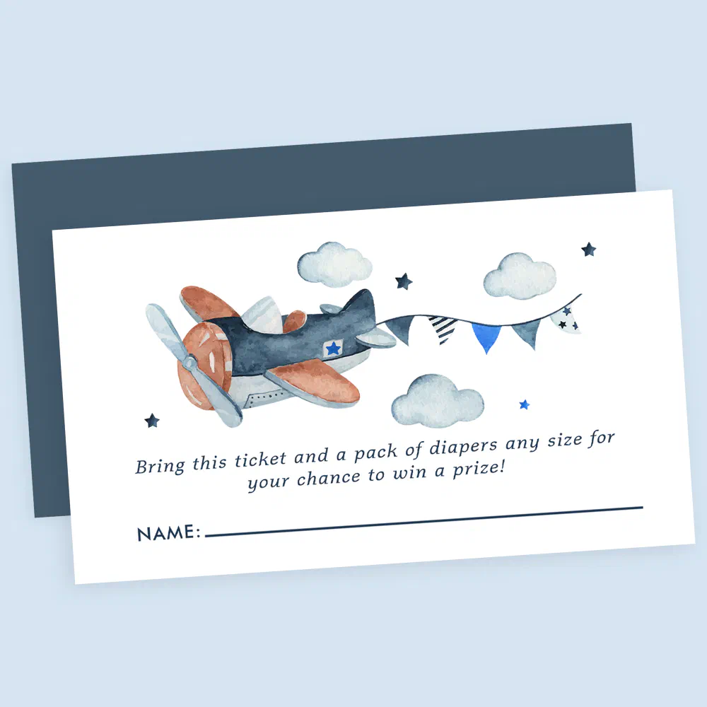 Vintage Airplane Baby Shower | Vintage Airplane Clouds Baby Shower Diaper Raffle Enclosure Card