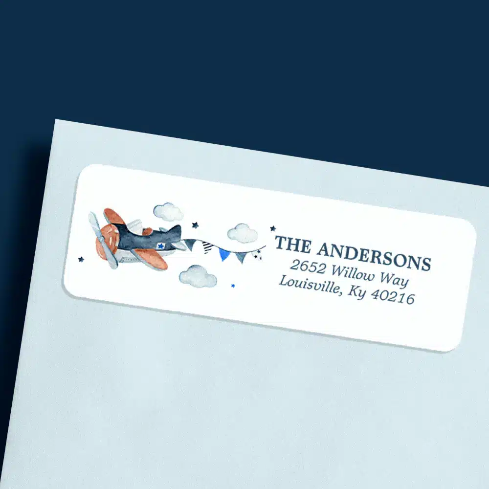 Vintage Airplane Baby Shower | Vintage Airplane Clouds Return Address Label