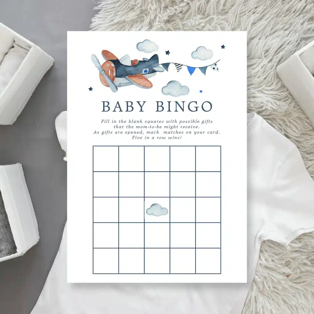 Vintage Airplane Baby Shower | Vintage Airplane Watercolor Baby Bingo Invitation