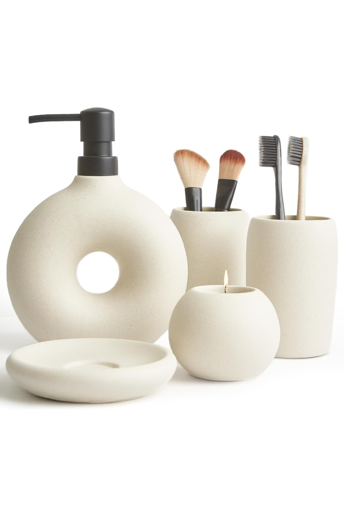 Beige Aesthetic Home Decor - Ceramic Bathroom Accessory Set