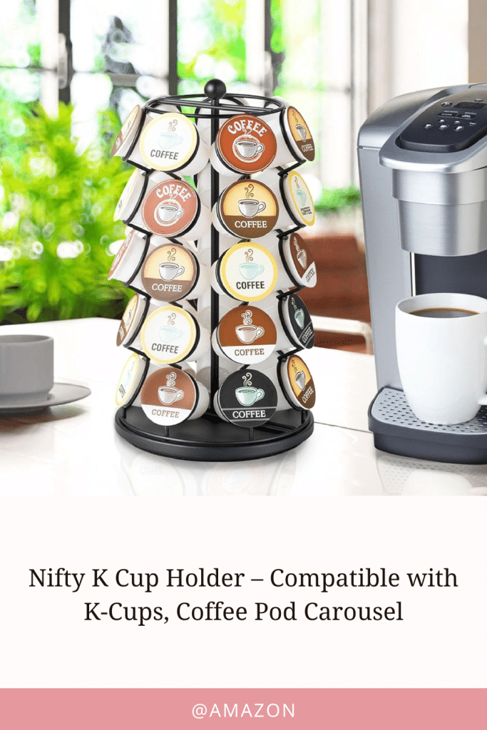 Curated Personalized Home Decor A Black Carousel-Style K-Cup Holder Filled With Colorful Coffee Pods.