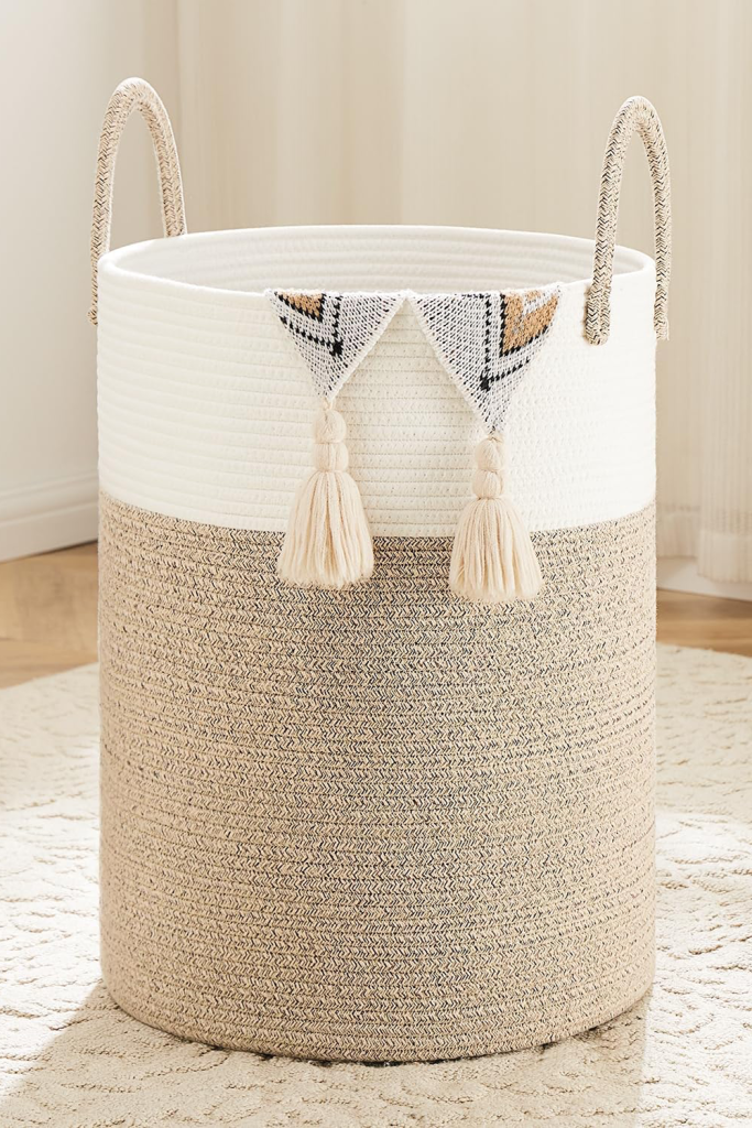 Beige Aesthetic Home Decor - Woven Cotton Rope Hamper