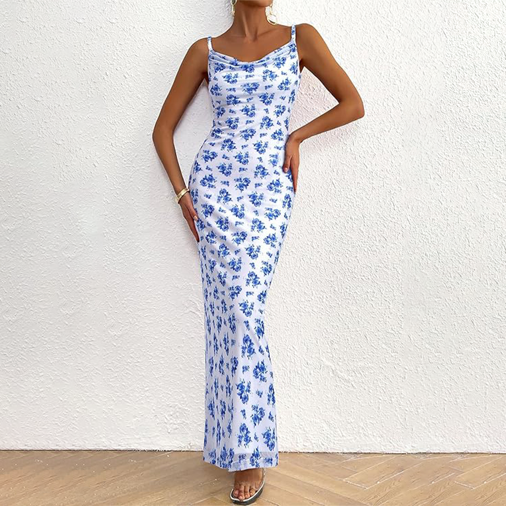 Prettygarden Women'S 2025 Summer Floral Spaghetti Strap Maxi Dress Stretch Sexy Bodycon Dress Backless Slip Long Dresses