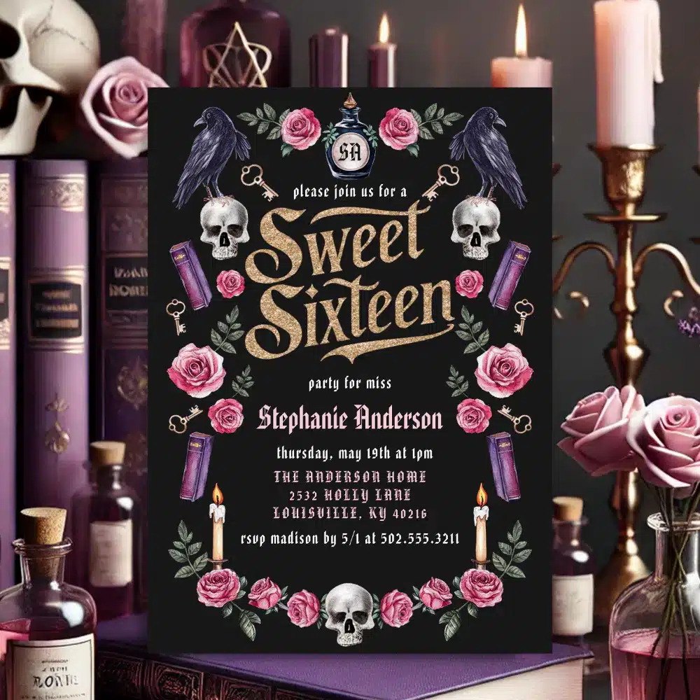 Dark Academia Gothic Gold Floral Sweet 16 Invitation R Wbloki 1000 Dark Academia Phone Wallpapers (Free Download)