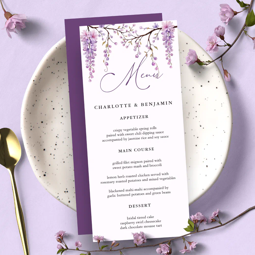 Floral Purple Wisteria Branches Wedding Menu R Zk58Wg 1000 25 Spring Wedding Ideas On A Budget