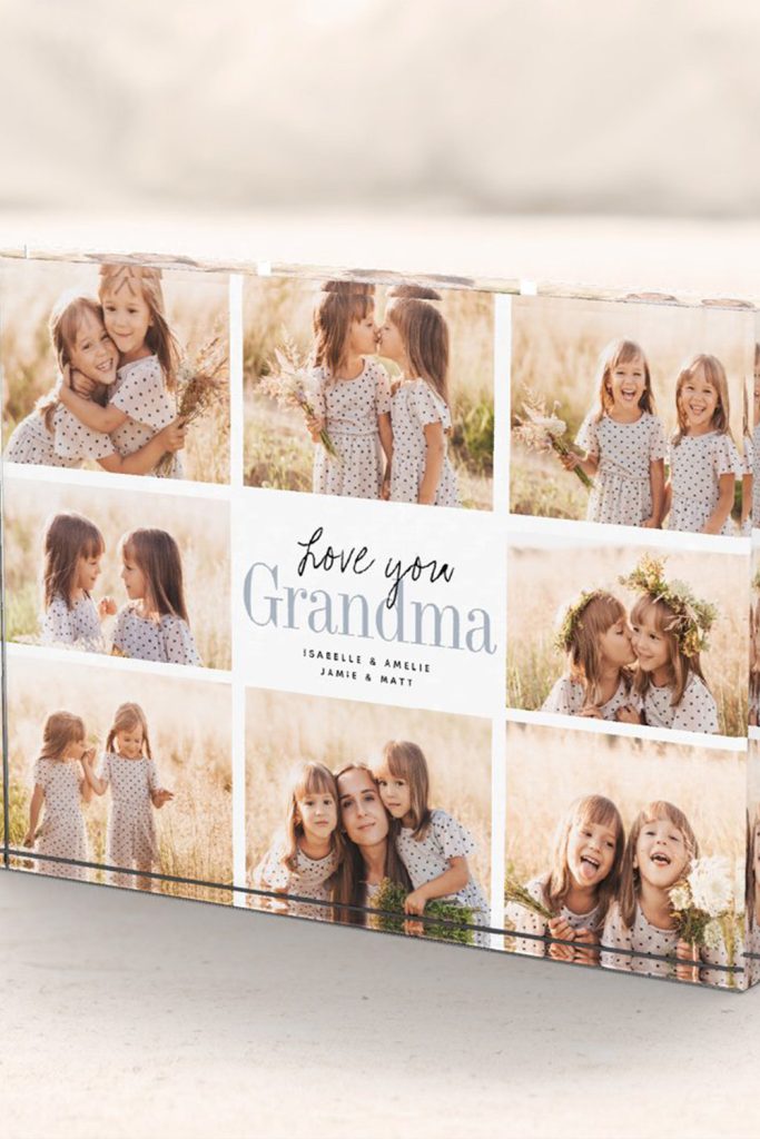 Custom Photo Collage Print With Pastel “Love You Grandma” Text And Multiple Outdoor Family Photos—Sentimental Mother’s Day Gift For Grandma.