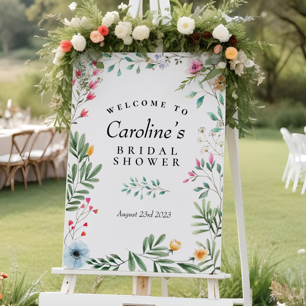 How To Throw A Beautiful Bridal Shower On A Budget: 15 Money-Saving Tips 29 Wildflower Greenery Bridal Shower Welcome Sign How To Throw A Beautiful Bridal Shower On A Budget: 15 Money-Saving Tips