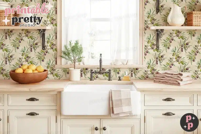 Our New Digital Download Site Is Live – Meet Printablepretty.com! 6 Kitchen Wallpaper Mockup 9 Olives Our New Digital Download Site Is Live – Meet Printablepretty.com!