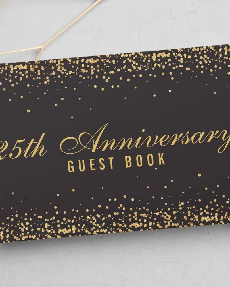 25th Anniversary Black Gold Confetti Elegant Guest Book