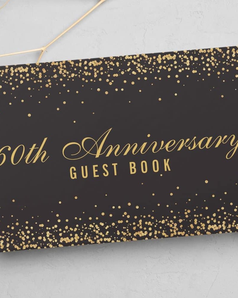 60th Anniversary Black Gold Confetti Elegant Guest Book