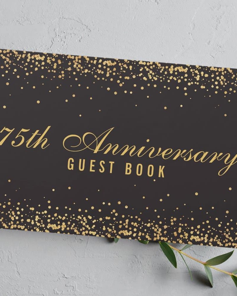 75th Anniversary Black Gold Confetti Elegant Guest Book