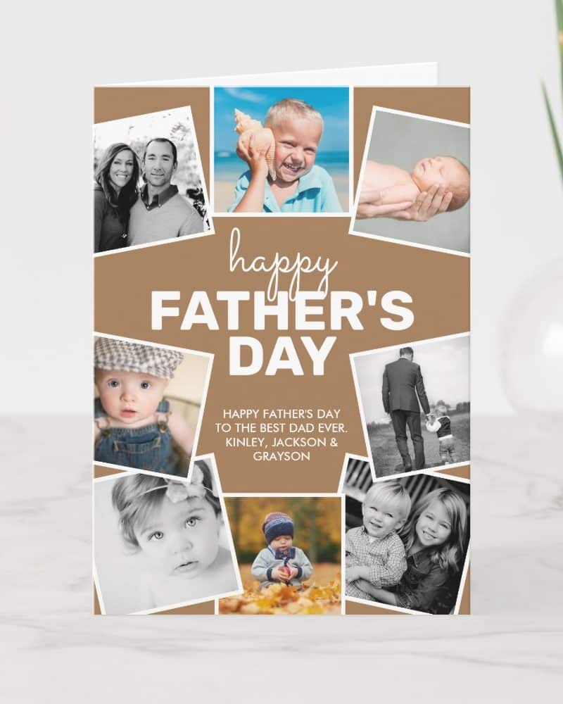 Father's Day card with a collage of family photos.