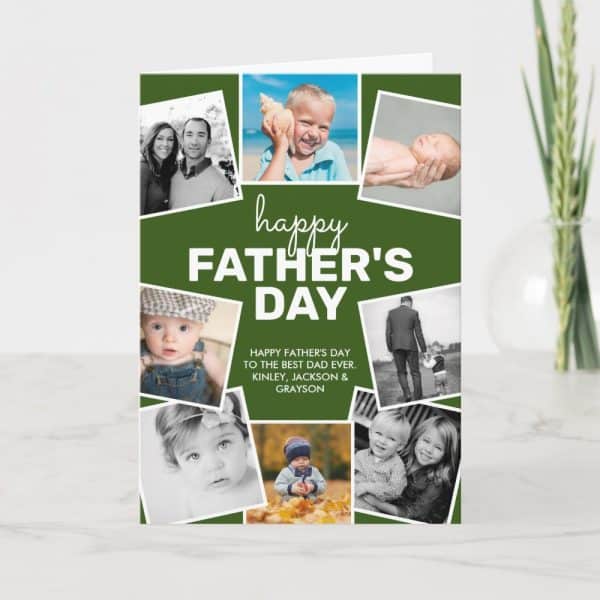 A Green Father'S Day Card Featuring A Collage Of Family Photos.