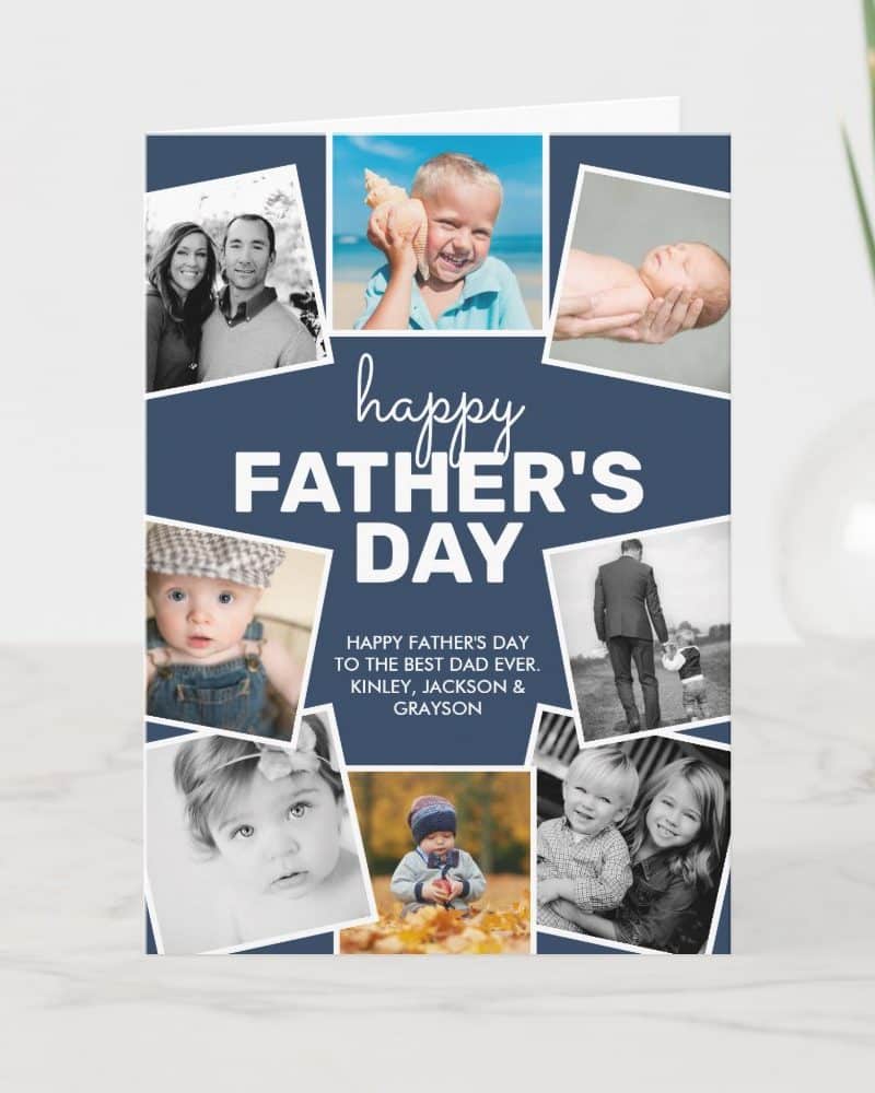 Father's Day card with a collage of family photos.